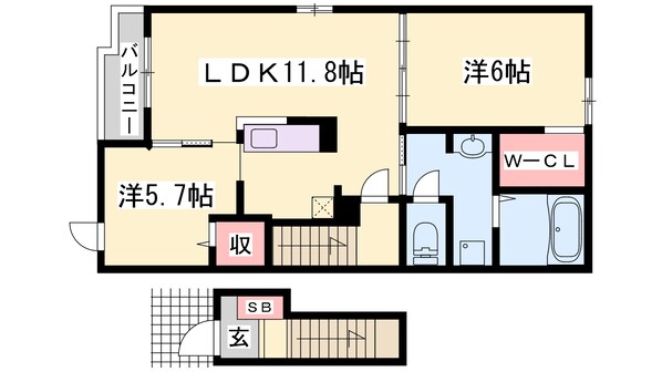 福崎駅 徒歩18分 2階の物件間取画像